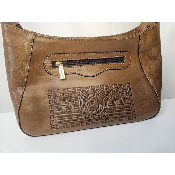 Vintage Brown Leather Tooled Floral Purse - Flap Snap Closure Rugero Horse Roses - Picture 2 of 16